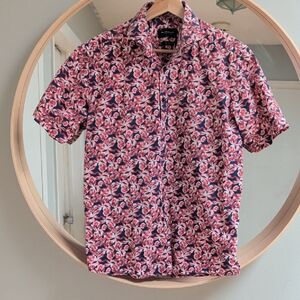 Men's Floral Button-Down Shirt - Red and Blue